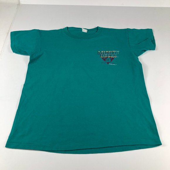 VTG Mighty Ducks NHL Hockey Shirt Youth Large Green Big Print Single Stitch Tee - Picture 1 of 10